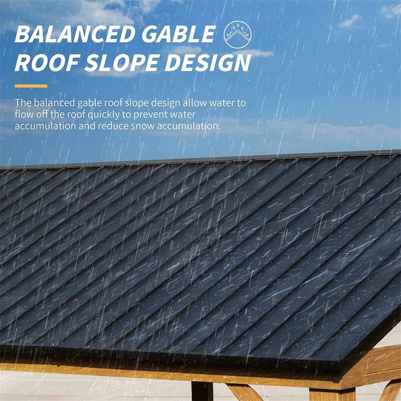 GDFStudio - Virginia Outdoor Hardtop Gazebo with Wood-Look Aluminum Frame and Galvanized Steel Gable Roof