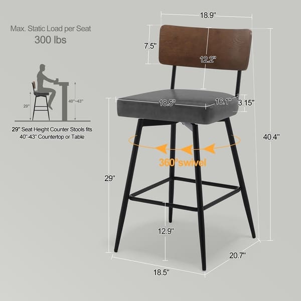 dimension image slide 9 of 11, 26"/29" Faux Leather Swivel Counter/Bar Stools Set of 2/3