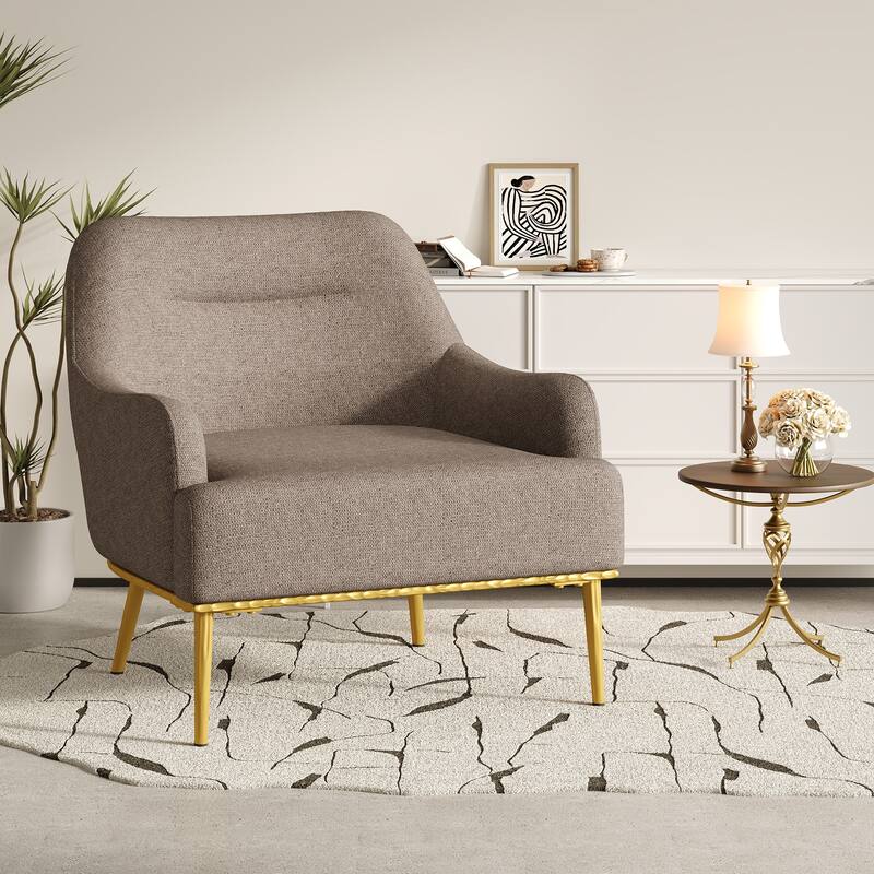 Modern Accent Chair Upholstered Armchair Single Sofa Chair with Curved Backrest and Gold Metal Legs for Living Room