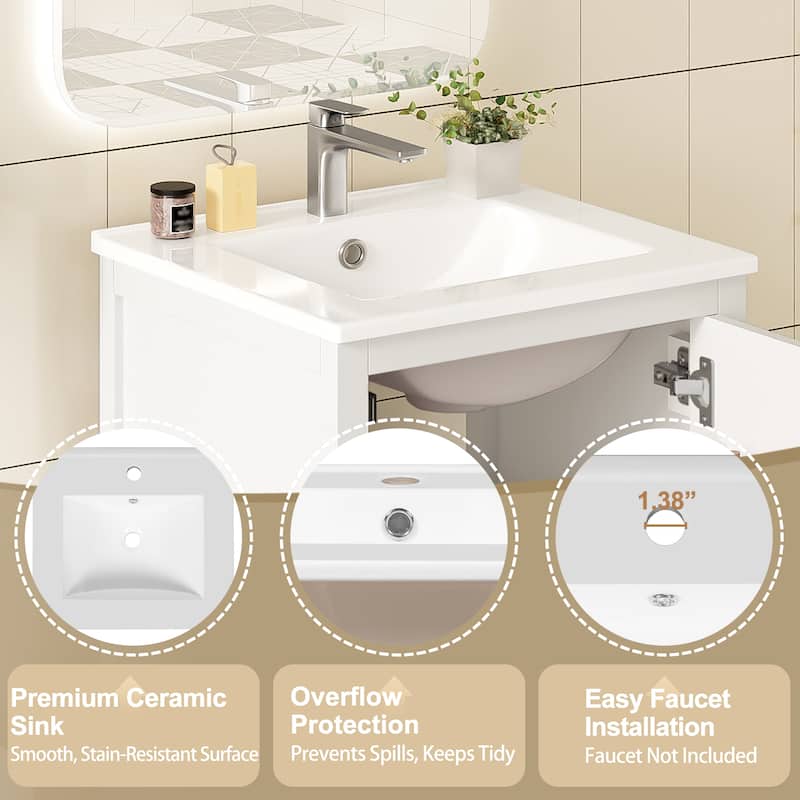 GDFStudio - Aurora Wood & Ceramic Bathroom Vanity Set with Sink and Divided Drawers