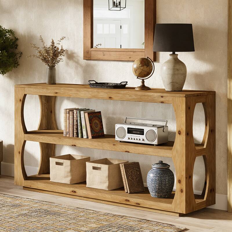 63" Solid Wood Console Table with 3-Tier Storage
