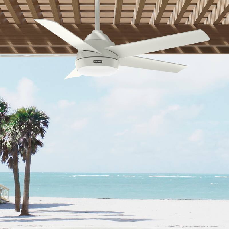 Hunter 52" Skyflow Outdoor Ceiling Fan w/ LED Light Kit, Wall Control - Coastal Modern Contemporary - WeatherMax - WET-RATED! - Matte White