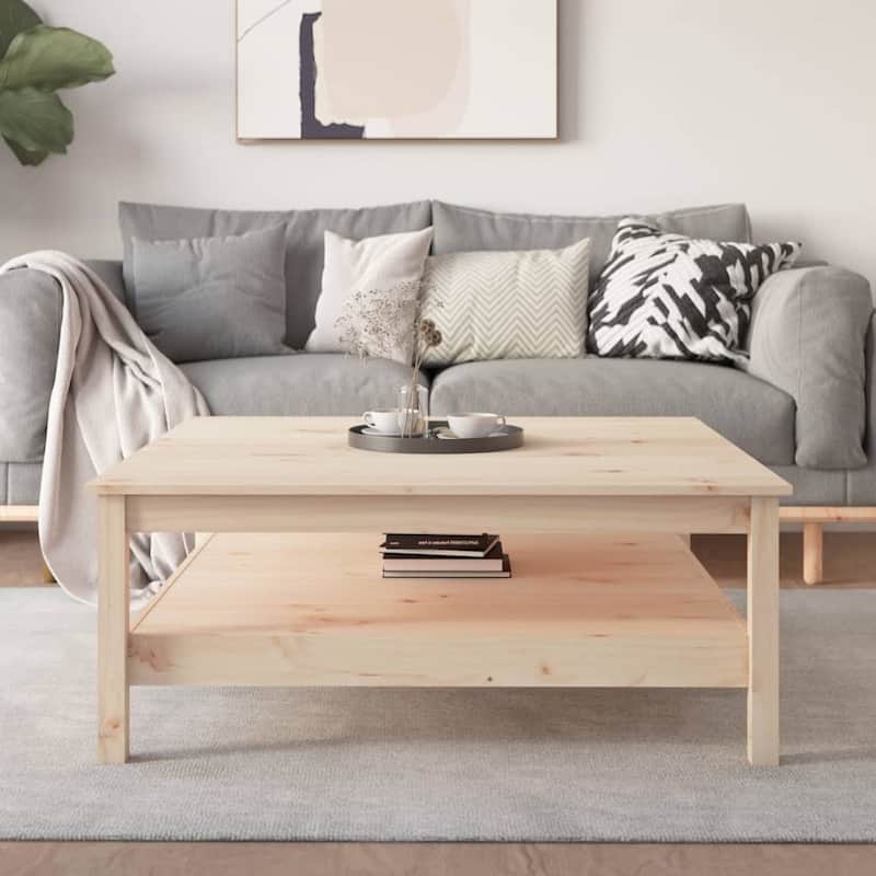 vidaXL Coffee Table Solid Pine Wood - Natural - 39.4 x 39.4 x 15.7