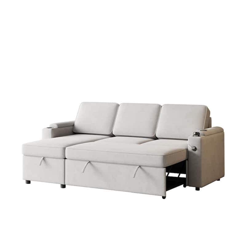 85.8" Sleeper Sofa with Pull Out Bed with Charging Port