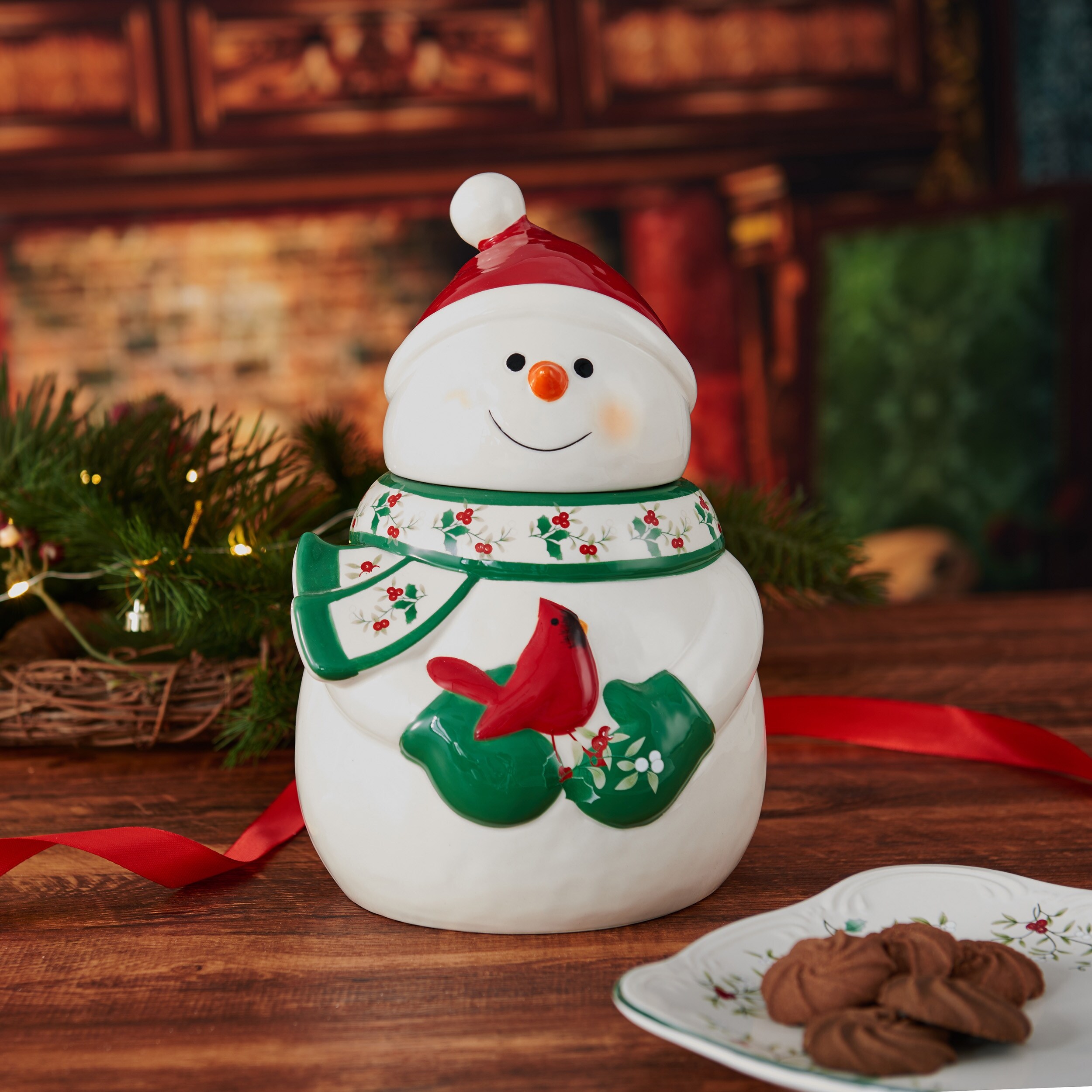 Pfaltzgraff Winterberry 10IN Snowman Cardinal Cookie Jar On Sale Bed Bath Beyond 38426340