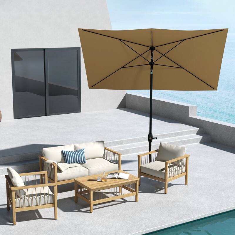 Rectangular Market Umbrella Patio Outdoor Table Umbrella with Crank and Push Button Tilt, for Garden Backyard Pool
