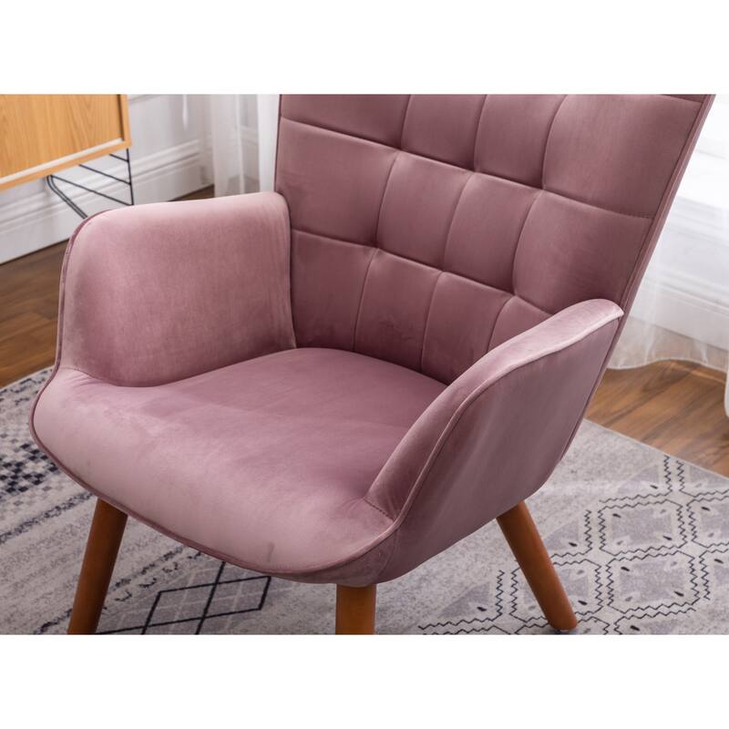 Leisure Chair Ottoman Set Office Chair, Mauve Stylish Velvet Upholstered Reception Chair Vanity Chair with Wooden Frame