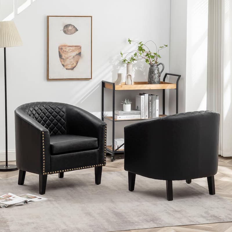 KINWELL 29" PU Faux Leather Club Armchair with Nailheads, Set of 2