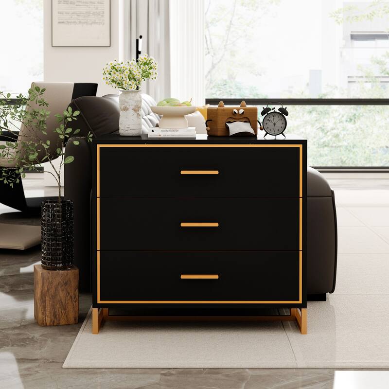Luxurious Black and Gold Storage Cabinet Nightstand: Modern Design, Ample Storage & Practical Features