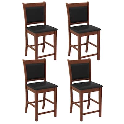 Gymax Upholstered Counter Stool Set of 4 w/ Solid Rubber Wood Frame