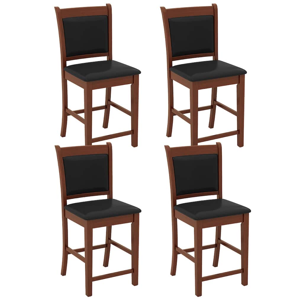 Gymax Upholstered Counter Stool Set of 4 w/ Solid Rubber Wood Frame