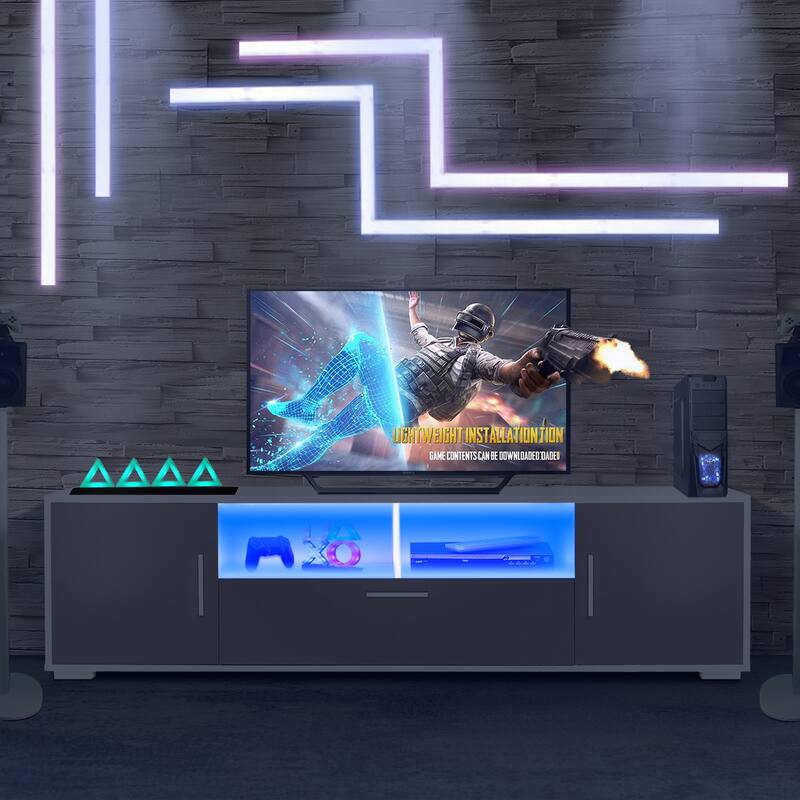 Modern 63-in 3-Doors Storage LED TV Stand for TVs up to 69-in with Remote