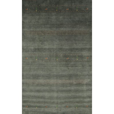 Hand Knotted Oriental 100% Wool Carpet Tribal Animal Pictorial Green Gabbeh Area Rug - 8' 11'' X 6' 2''