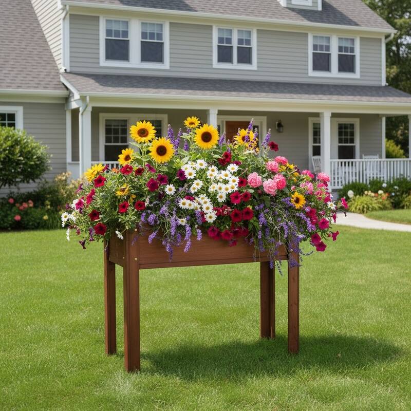 Anmytek Elevated Raised Garden Bed Standing Height Patio Backyard Planter Wooden