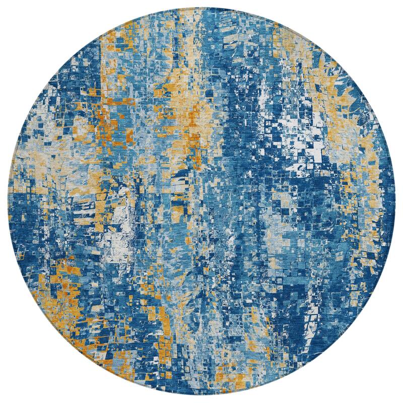 Machine Washable Indoor/ Outdoor Abstract Pixels Chantille Rug