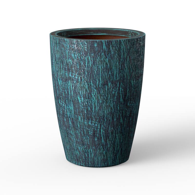 Tall Round Concrete Flower Planter with Enhanced Interior - 13.5 x 18 - Turquoise(Enhanced Interior)