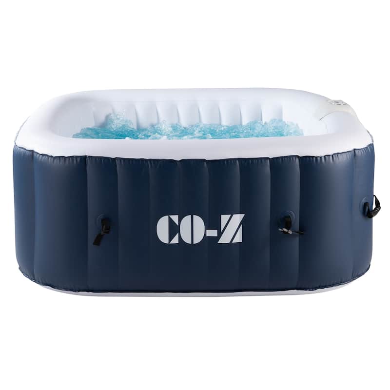 CO-Z Square Inflatable Hot Tub, 4 Person Blow Up Portable Hot Tub - Blue & White