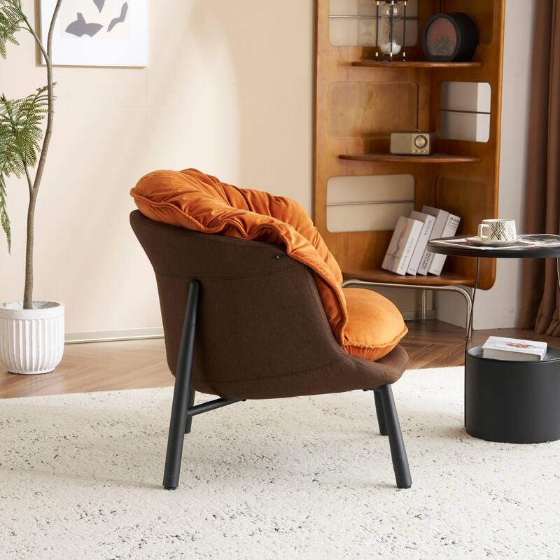 Modern Velvet Accent Chair with Wooden Frame and Black Metal Legs for Living Room or Lounge Seating - 27.4"L x 27"W x 29.1"H