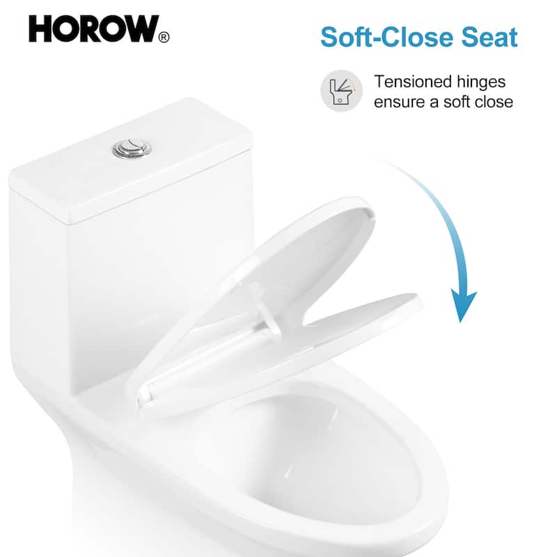 HOROW One-piece 0.8 GPF/1.28 GPF High Efficiency Dual Flush Elongated Toilet in. White Soft-Close Seat Included ADA Height