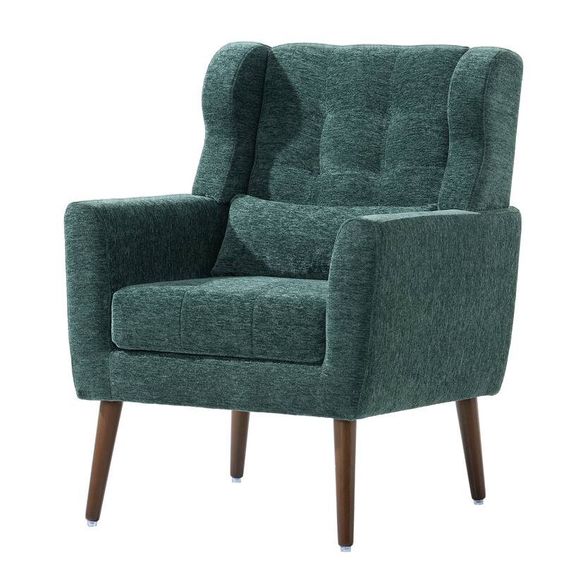Green Modern Accent Chair whit Pillow, Solid Wood Leg
