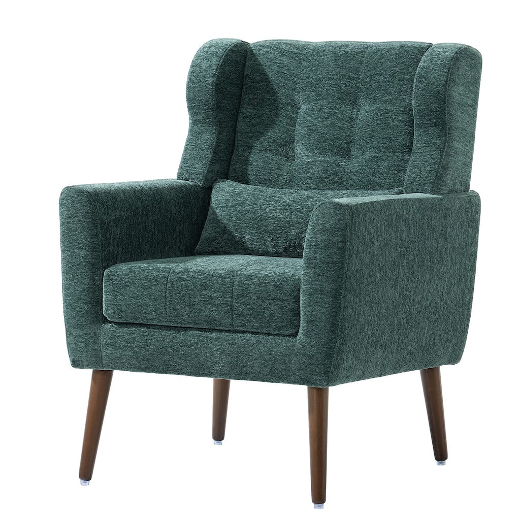 Green Modern Accent Chair whit Pillow, Solid Wood Leg