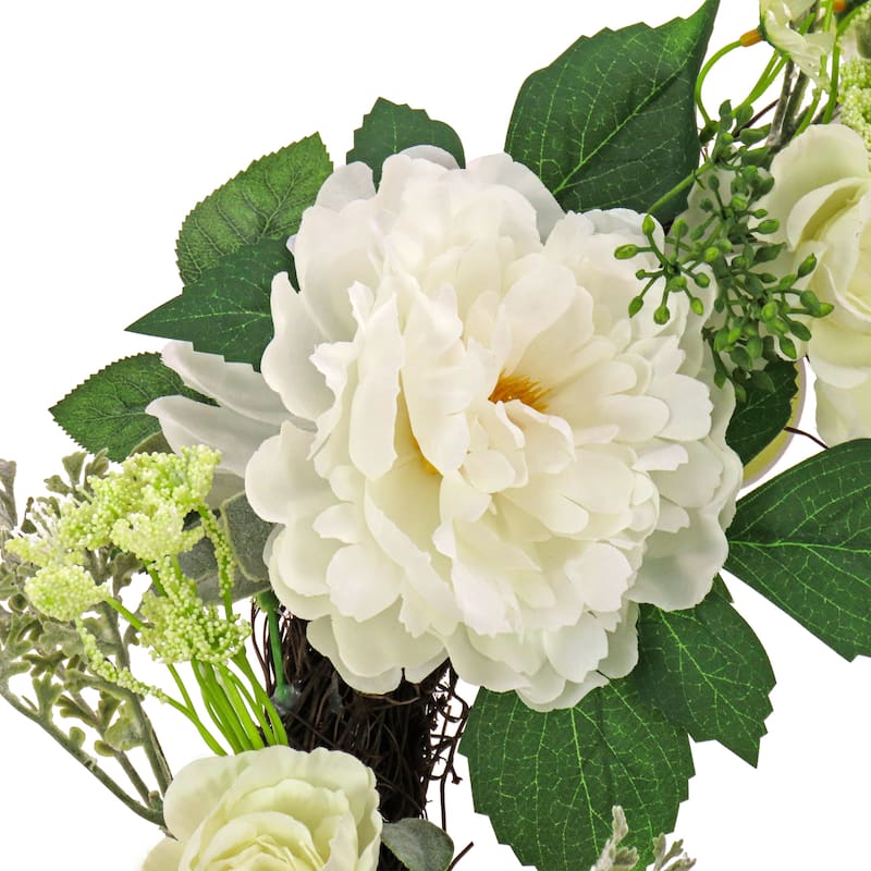 National Tree Company 22 inch Artificial Spring Wreath with Daisy, Peony, and Buttercup Blooms, Realistic Floral Decoration