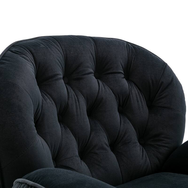 Velvet Swivel Accent Chair with Ottoman & Metal Legs (360° Rotation)