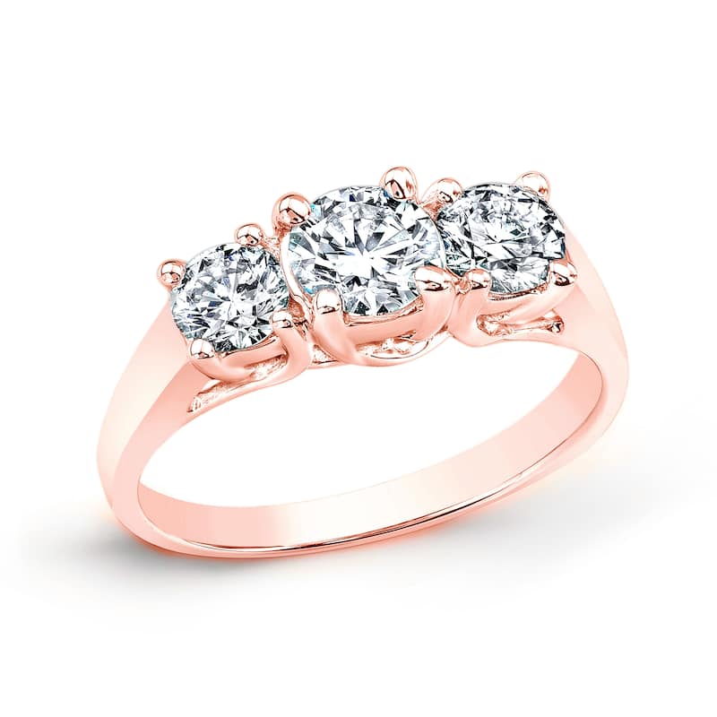 Auriya 14k Gold 1ctw Round 3-Stone Diamond Engagement Ring (J-K, I2-I3) - Rose - 9
