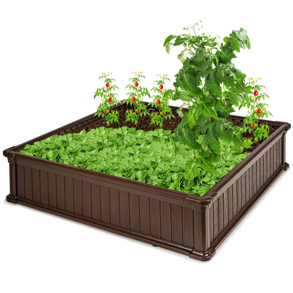 Costway 48.5'' Raised Garden Bed Square Plant Box Planter Flower