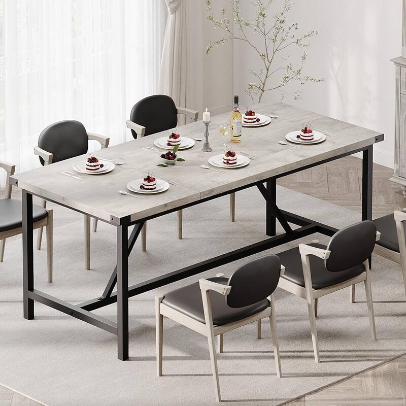 Industrial Kitchen Dining Table for 6-8 People, Easy Assembly - N/A - Grey