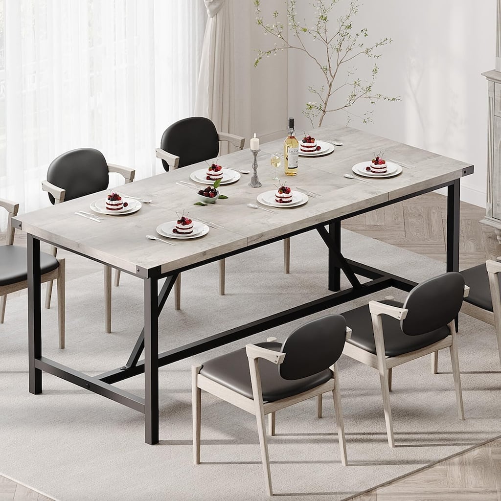 Industrial Kitchen Dining Table for 6-8 People, Easy Assembly - N/A