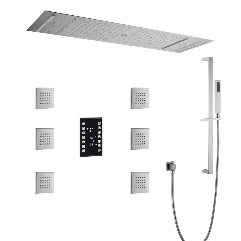 Luxury Shower System, 64-Color LED Music Multi-Function Thermostatic Shower Faucet Set with 6 Body Jets & Handheld Shower Head - Brushed Nickel
