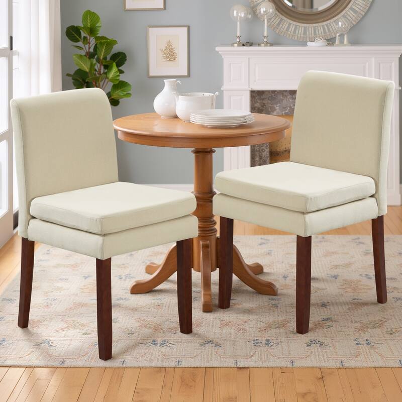Upholstered Dining Chairs, Modern Dining Room Chairs Set of 2 with Thick Padded Cushion Seat, Linen Fabric Kitchen Dining Chairs - Beige