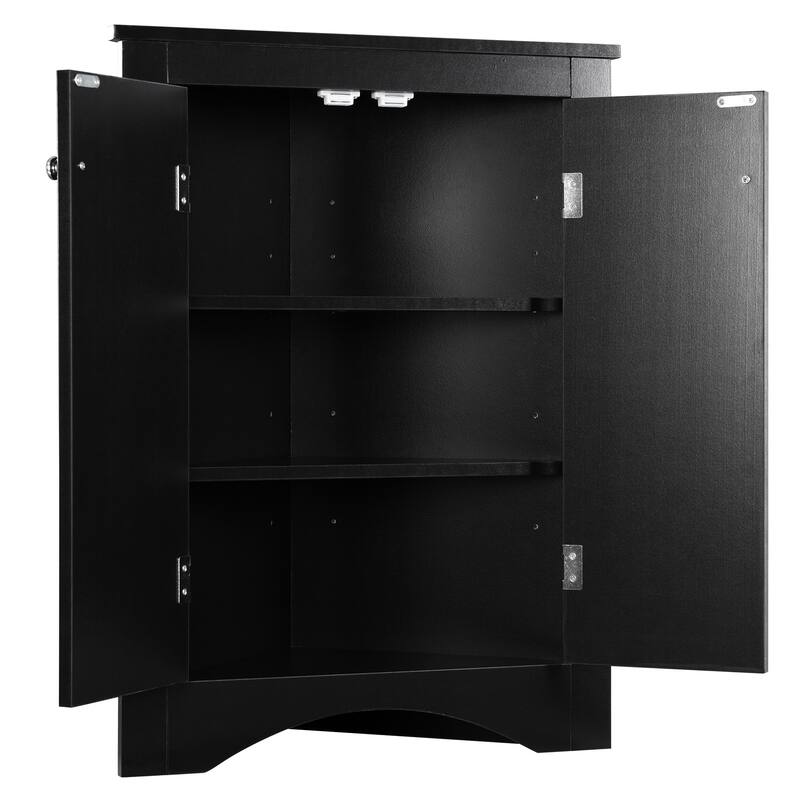GDFStudio - Triangle Corner Storage Cabinet with Adjustable Shelves, Freestanding Floor Cabinet