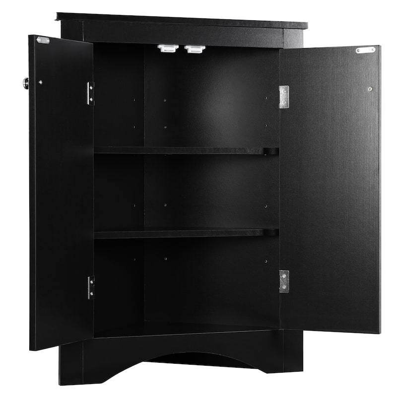Triangle Bathroom Storage Cabinet with Adjustable Shelves, Freestanding Floor Cabinet Compact Bathroom Towel Cabinet