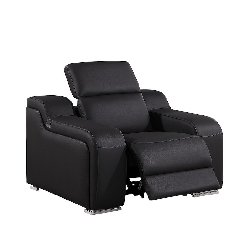 HomeRoots 41" Black Italian Leather Wall Hugger Recliner With USB
