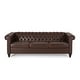 preview thumbnail 2 of 39, Parkhurst Chesterfield Tufted 3-seat Sofa by Christopher Knight Home Dark Brown + Faux Leather