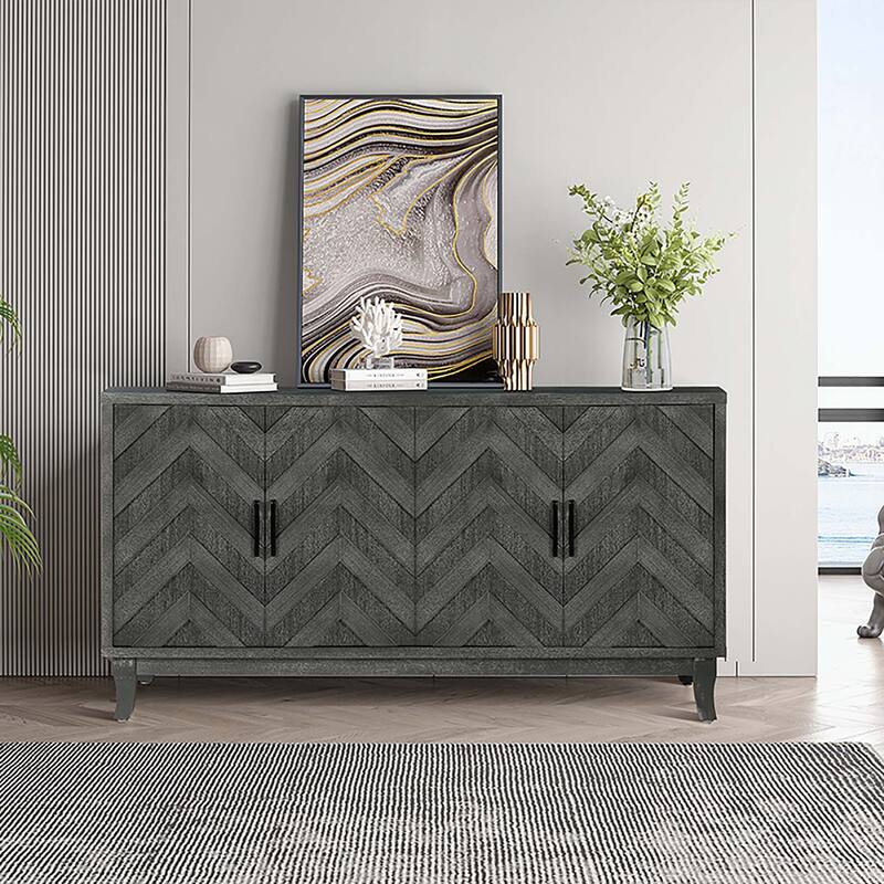 4 Door Wooden Cabinets for Living Room Dining Room Bedroom - Antique Dark Grey