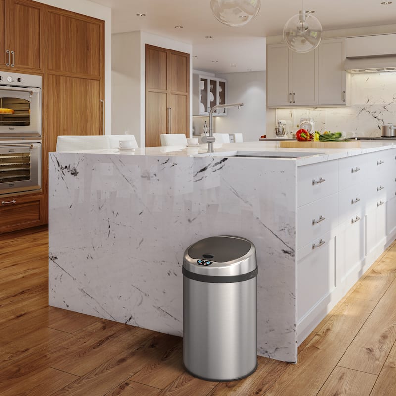 iTouchless 8 Gal Stainless Steel Round Sensor Kitchen Trash Can