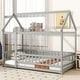 preview thumbnail 3 of 9, Twin Size Wooden Floor Bed with Roof Frame and Safety Guardrails, Grey