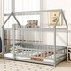 preview thumbnail 100 of 127, Wood Toddler House Bed with Roof Frame and Safety Guardrails Montessori Floor Bed without Slats No Door Houseshaped Platform Bed