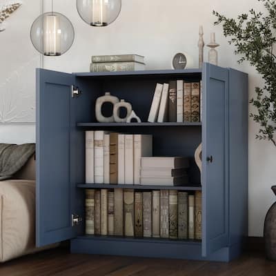 Palace Imports 100% Solid Wood 3-Shelf Bookcase with Shaker Doors and Adjustable Shelves