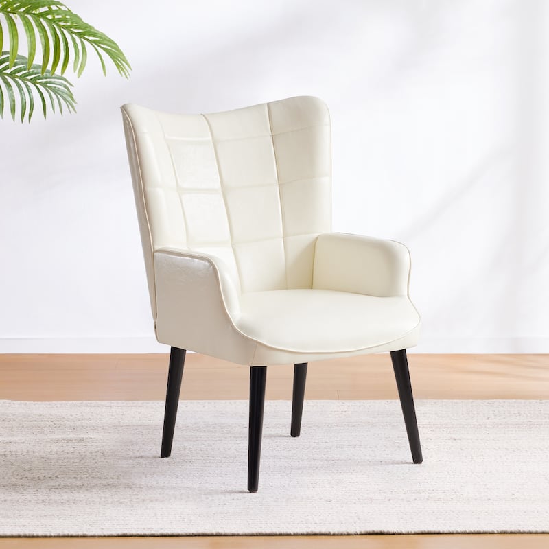 Modern 24.4" PU Leather Upholstered Accent Chair with Soild Wood Legs for Living Room