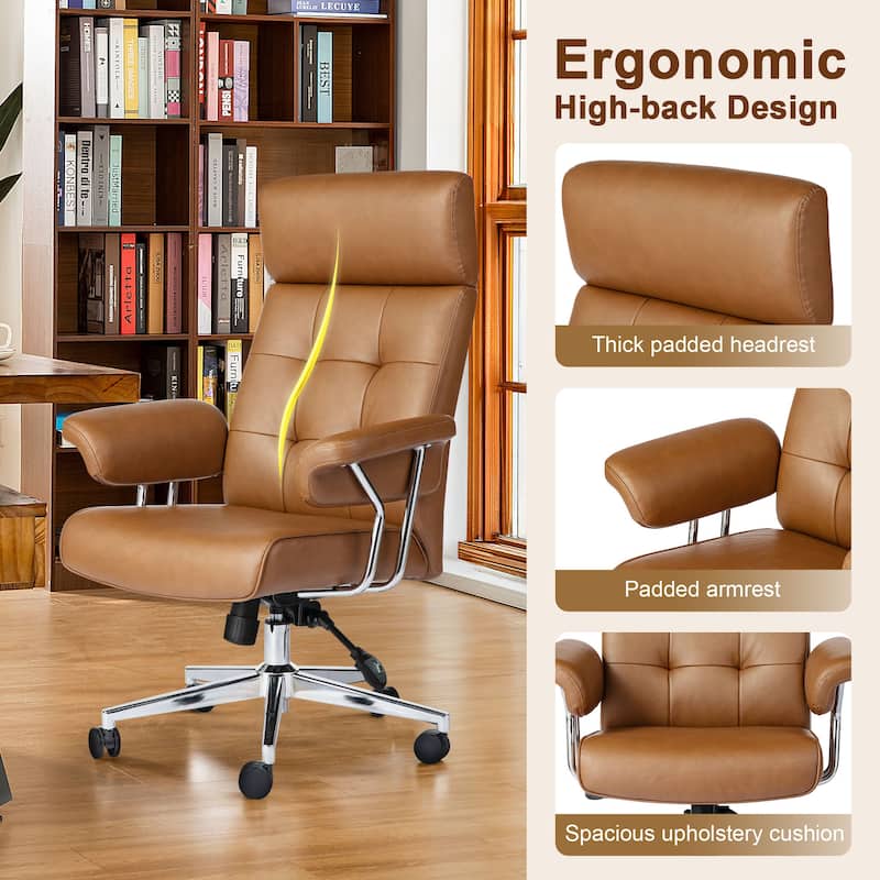Glitzhome 48-inch Mid-century Adjustable Swivel Faux Leather Office Chair