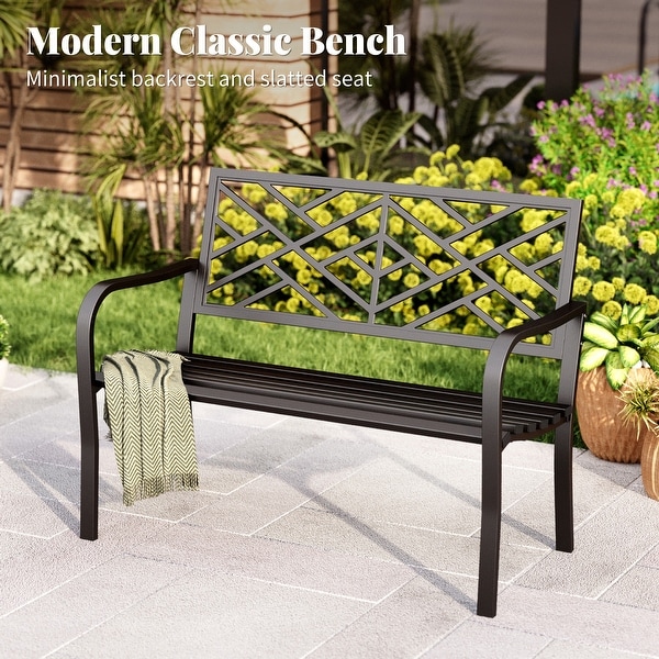 MAISON ARTS Farmhouse Cast/Wrought Iron Garden Bench, Floral