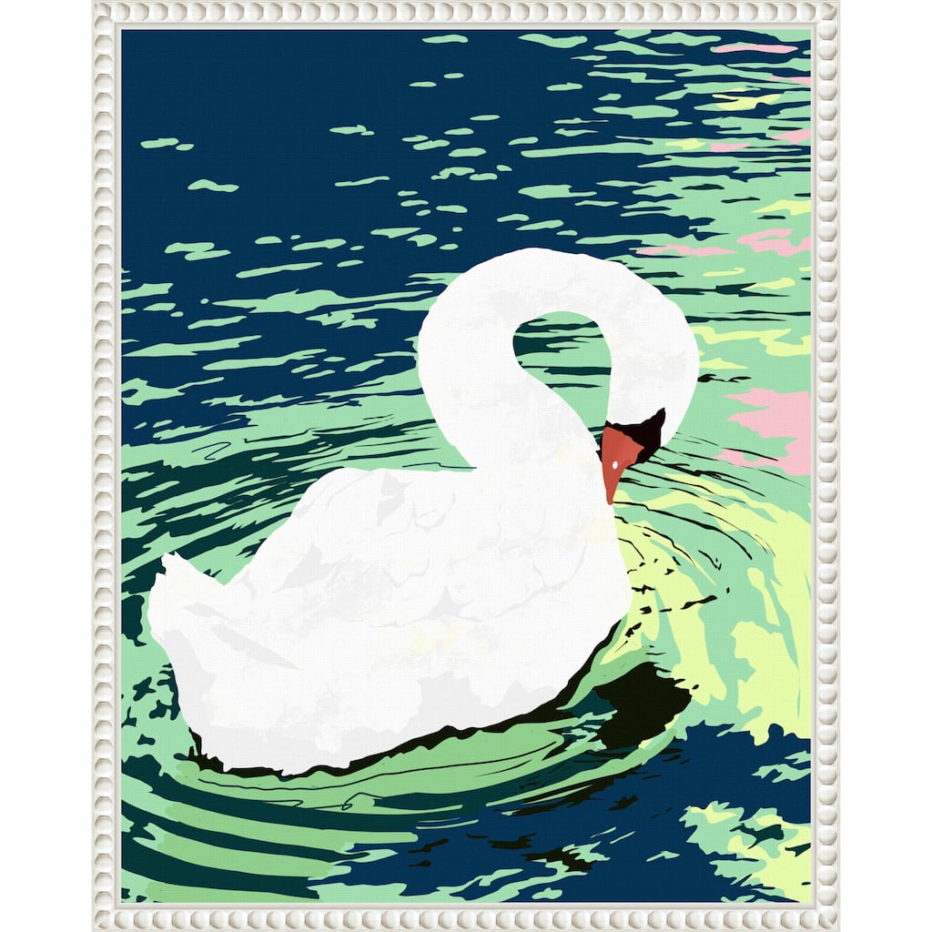 Swan Birds Painting by Uma Gokhale Framed Canvas Wall Art