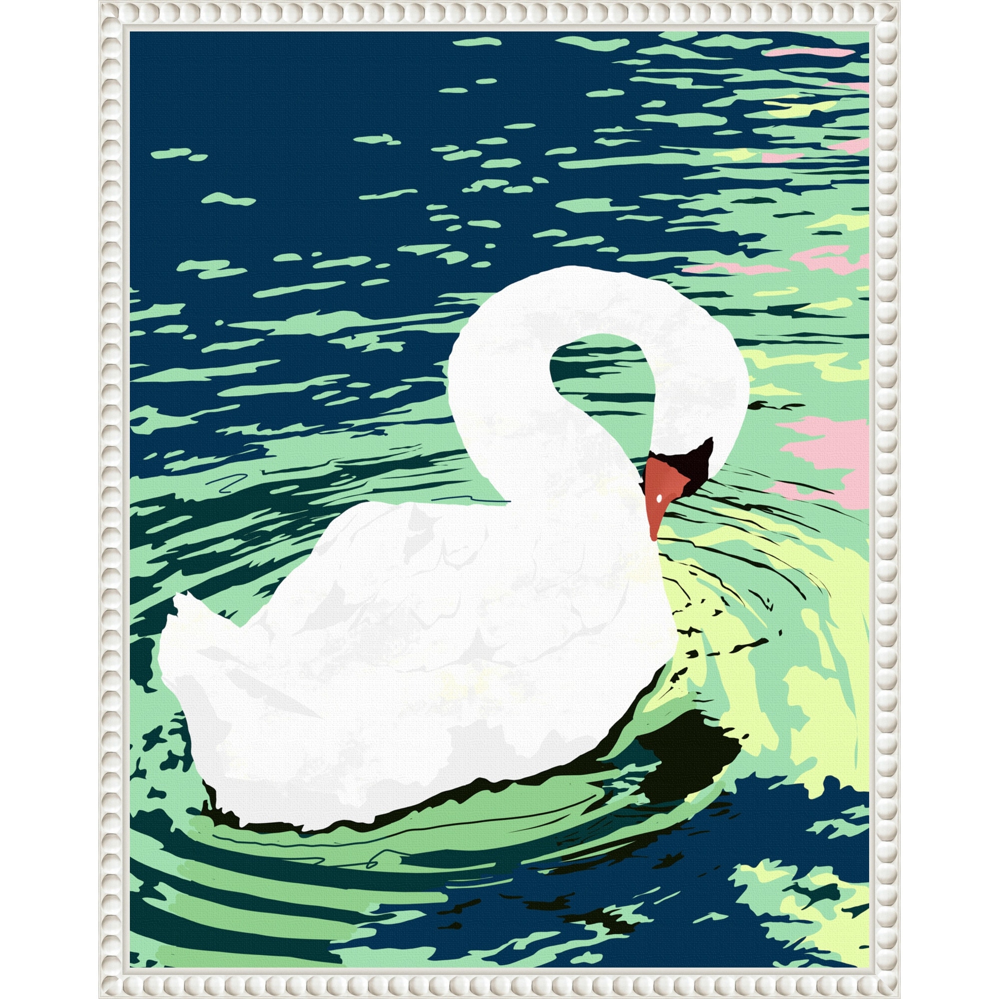 Swan Birds Painting by Uma Gokhale Framed Canvas Wall Art