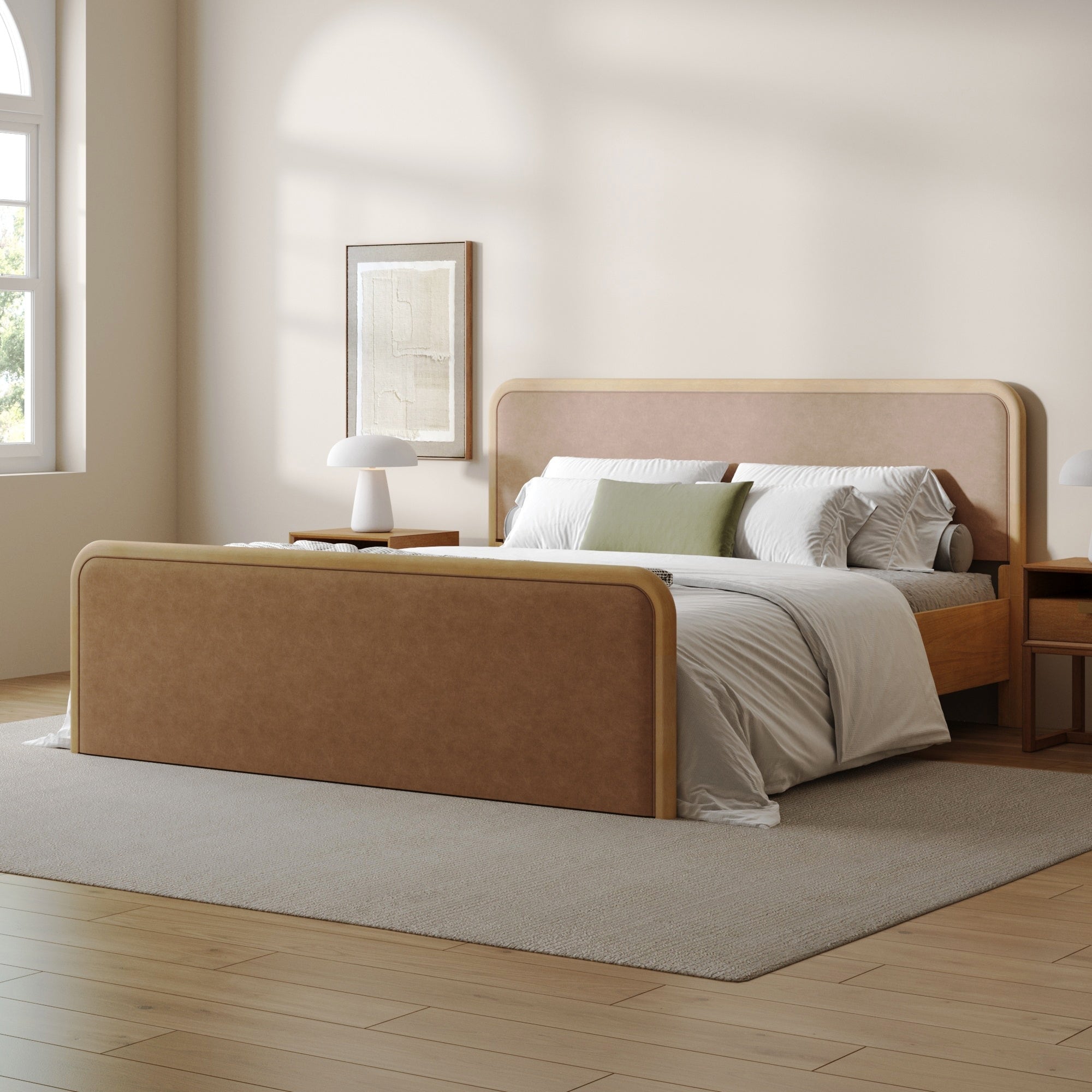 Turner Mid Century Modern Bed Frame, Solid Wood Platform Bed Frame with Headboard