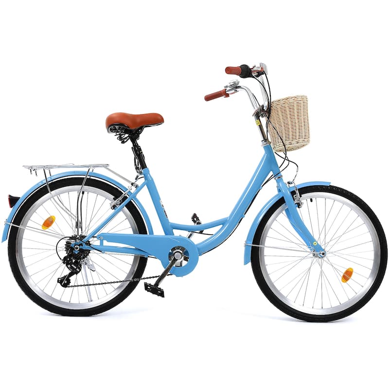 Moasis24/ 26" 7-speed Cruiser Bike Adjustable Step Through Bike Commute Bike Bicycle - 26" - Blue