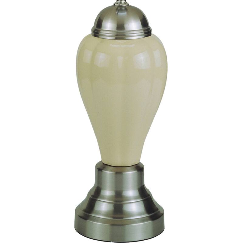 1pc Elegant Crafted Table Lamp Glossy Ivory Base Contrasting Metallic Details Pleated Shade Modern Look Porcelain Rotary Switch